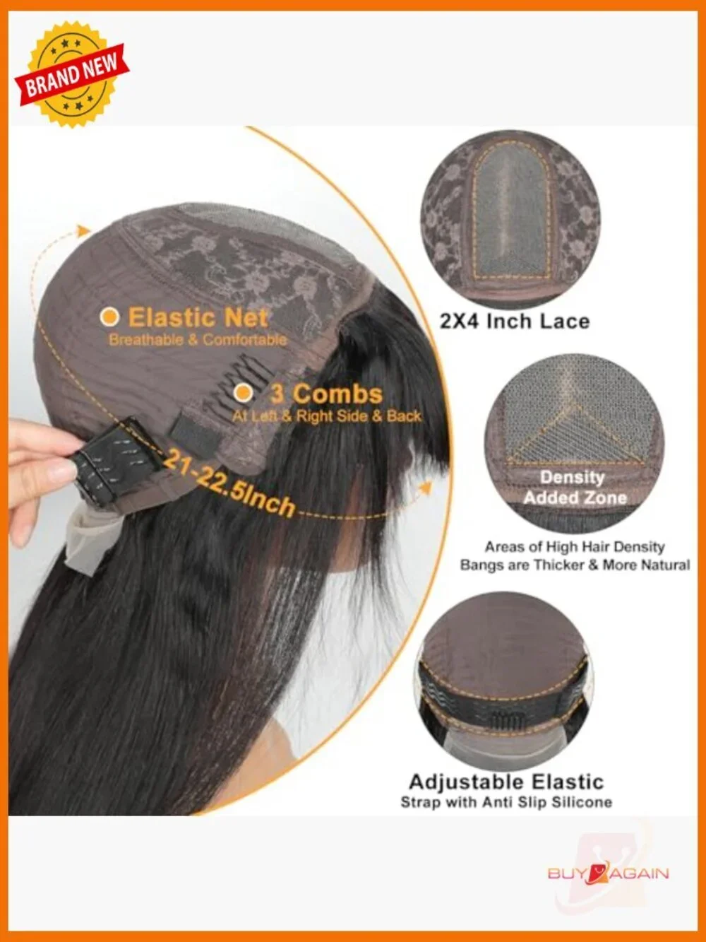 250 Density HD Lace Front Wig Human Hair Straight Wear Go Glueless Bangs